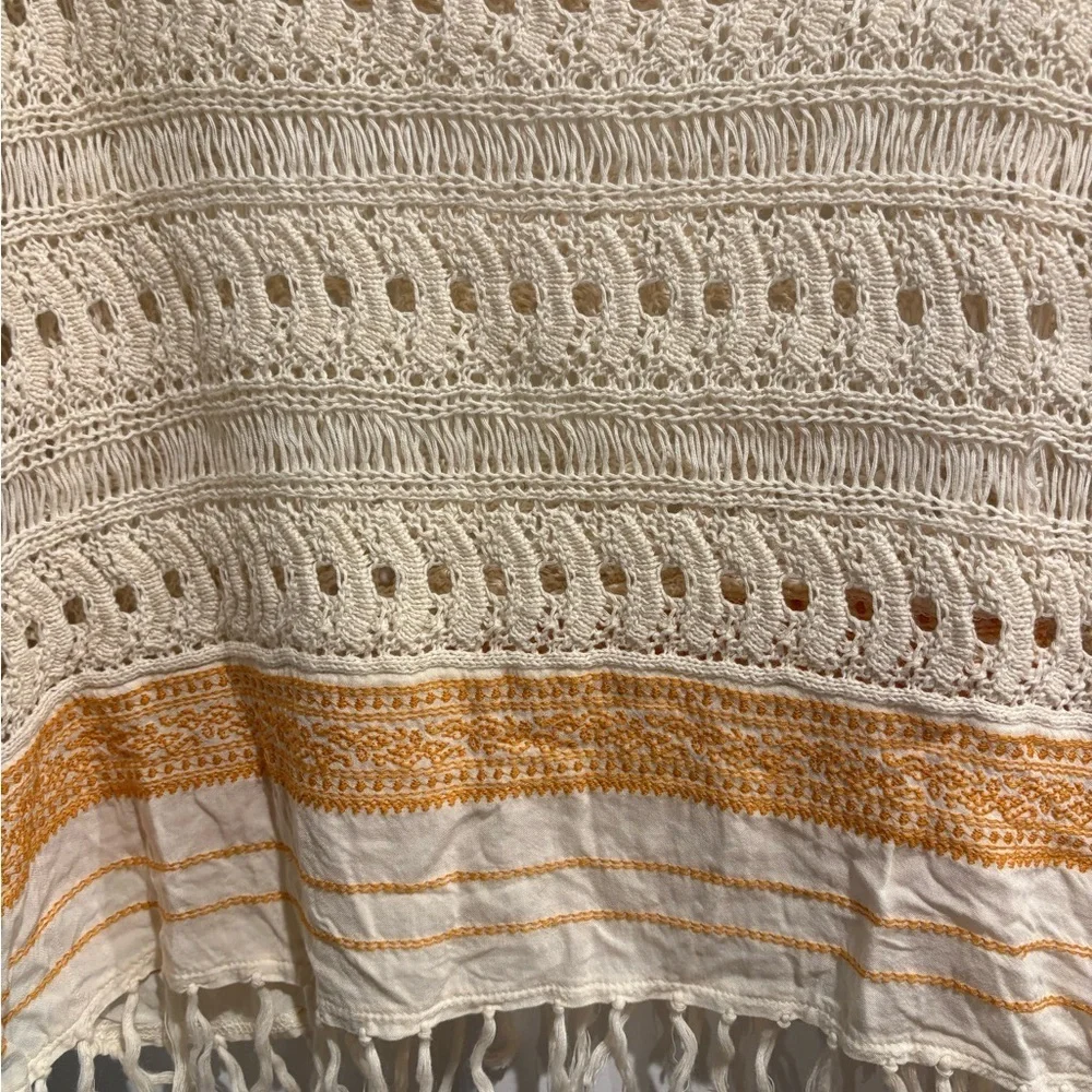 Free People crochet open knit top with fringe detail ivory sz M boho festival